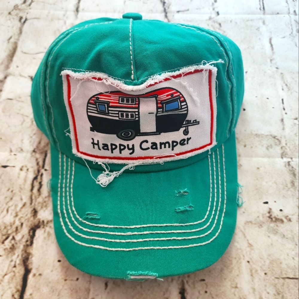 NWT Happy Camper Hat With Hook And LoopTo Adjust Fit. Unisex